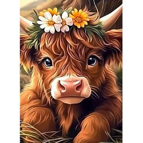 Keyifa Diamond Art Kits Highland Cow Diamond Painting for البالغين ، حفرًا كاملًا في الجولة الكاملة ، ورسم الفسيفساء الماسي للمبتدئين للمبتدئين.