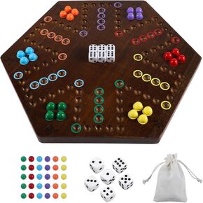 لعبة Wahoo Board Game Wooden Original Board Board Game Classic 2 Side Painted Track Track لـ 6 Player و 8 Player With 32 Marbles و 8 Dices for Family Game Nigh
