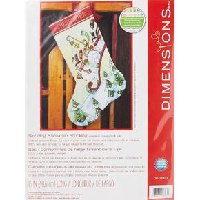 Dimensions Counted Cross Stitch 'Sledding Snowmen' Personalized Christmas Stocking Kit, 16"