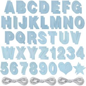 Juvale Blue Glitter Letters, Custom Banner Kit with Letters A-Z, Numbers 0-9, Hearts, Stars, and 3 Strings, Pack of 126