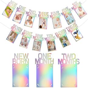 Buryeah Green and Kraft 1st Birthday Photo Banner for Baby from Newborn to 12 Months One Year Photo Garland with Frame First Birthday Banner Decorations for Girl Monthly Milestones Garland