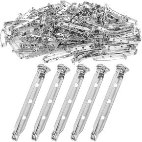 200 Pcs Silver Safety Pins 1.5 Inch (38mm) Pins Findings Backs Pin Back Clasp Brooch Bar Safety Pin with 3 Holes Safety Locking for Making Corsage, Name Tags, Badges, Citation Bars by AConnet