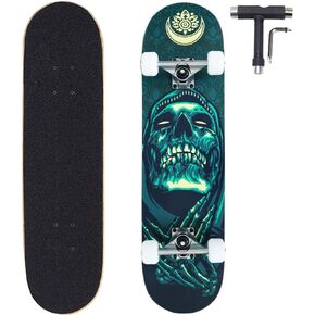 ANNEE 31x8 Inch Pro Skateboard Complete,7 Layer Canadian Maple Wood Double Kick Concave Skate Boards, Tricks Skateboards for Youths,Beginners,Girls,Boys,Kids,Teens,Adults (Diamond)