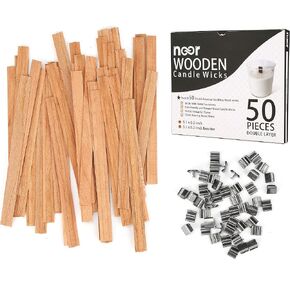 NOOR Wood Wicks for Candles, 50 Pack Double Layer Crackling with Clips in Saudi Arabia