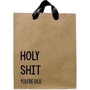 FarmedandFashioned Funny Birthday Gift Bag, Holy Shit You're Old Kraft Gift Bag With Black Ribbon Handles, Novelty Gift Bags, Gift Bag For Adults