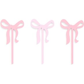 The Cotton & Canvas Co. Coquette Bow Cupcake Cupcake Toppers ، Forms Favors ، Ribbon ، Dame Dame ، Baby Shower ، First's First ، Valentine ، Girly ، مجموعة من 12