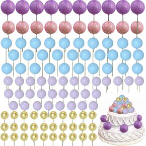 110 PCS Glitter Balls Cake Topper Sticks Mini Balloons for Cake Decorating Supplies Foam Balls Baking Decoration for Wedding Anniversary Baby Shower Birthday Party