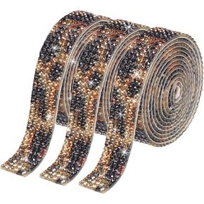 MECCANIXITY 3 Roll 3 Yard 12mm Self Adhesive Crystal Rhinestone Diamond Ribbon for Arts & Crafts Project, Wedding Cakes, Birthday Decorations Black,Brown