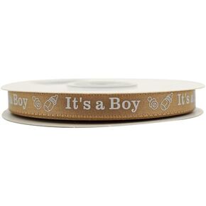 3/8" X 25 Yard Single Face It's a Boy Printed Baby Shower Satin Ribbon Gender Reveal Party Birthday Decoration for Games, Gifts, Pacifier Favors (Tan)