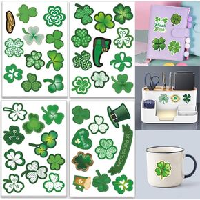 176 pcs St. Patrick's Day Stickers Green Clover Stickers Shamrock Sticker Decal for St. Patrick's Label Tag Self-Adhesive Stickers for Irish Holiday Party