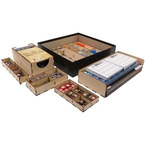 The Broken Token Game Organizer Compatible with 7 Wonders (New Edition) and Expansions - Wooden Game Organizing Box with Multiple Trays