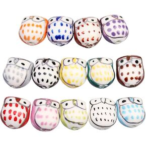 Decoendiy 20Pcs Ceramic Owl Beads, Porcelain Owl Beads, Colorful Animal Shaped Print Beads, Loose Owl Spacer Beads, for DIY Necklaces Bracelets Crafts Supplies