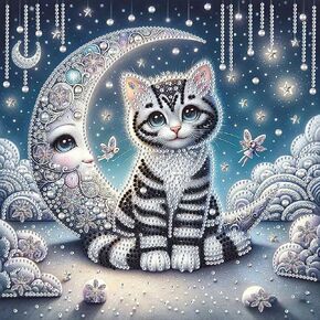 Stalente Diamond Painting Kits for Adults Cat and Moon, 5D Special Shape Diamond Art Kits for Beginners, Crystal Rhinestones Diamond Painting for Home Wall Decoration Gift 12×12inch, Animal