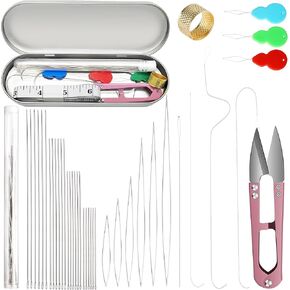 Peirich 42 Pieces Beading Needles Set, Large Eye Curved Beading Needles Long Straight Beading Thread Needles Seed Beads Needles Big Eye Beading Needles Clip-Style Beading Needles for Jewelry Making