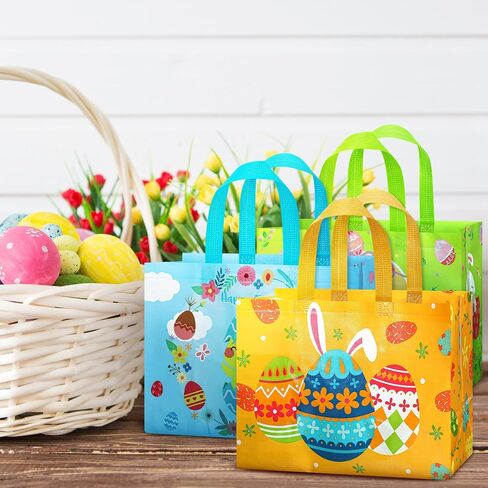 Abbylike 100 Pack Wig Easter Gift Bags Bulk Bulk Easter Easter Bags with Handles Non Gift Baskets for Egg Hunt Party Favors ، 12.8 × 9.8 × 6.7 بوصة in Kuwait