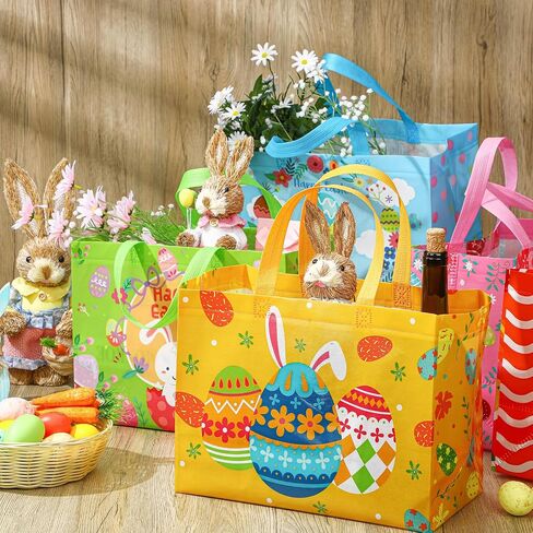 Abbylike 100 Pack Wig Easter Gift Bags Bulk Bulk Easter Easter Bags with Handles Non Gift Baskets for Egg Hunt Party Favors ، 12.8 × 9.8 × 6.7 بوصة in Kuwait