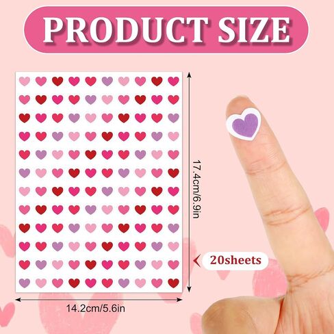 2400Pcs Valentine's Day Mini Love Heart Sticker Red Pink Purple Paper Decals 5 Colors of Hearts Self-Adhesive Stickers for Holiday Envelopes Scrapbook Gifts DIY, 0.4inch in Saudi Arabia