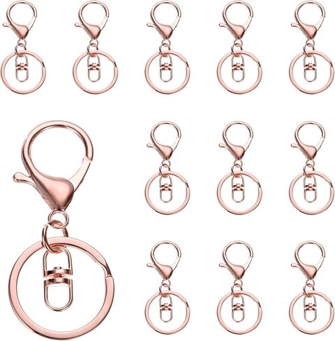 uxcell Lobster Claw Clasps سلسلة المفاتيح ، 12 PCS Lobster Claw Clasp Hook مع مقطع الزناد الدوار وخاتم مفاتيح مقسمة مسطحة لإكسسوارات سلسلة مفاتيح Craft DIY ، البرونز in Kuwait