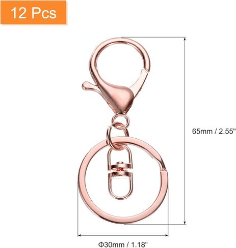 uxcell Lobster Claw Clasps سلسلة المفاتيح ، 12 PCS Lobster Claw Clasp Hook مع مقطع الزناد الدوار وخاتم مفاتيح مقسمة مسطحة لإكسسوارات سلسلة مفاتيح Craft DIY ، البرونز in Kuwait