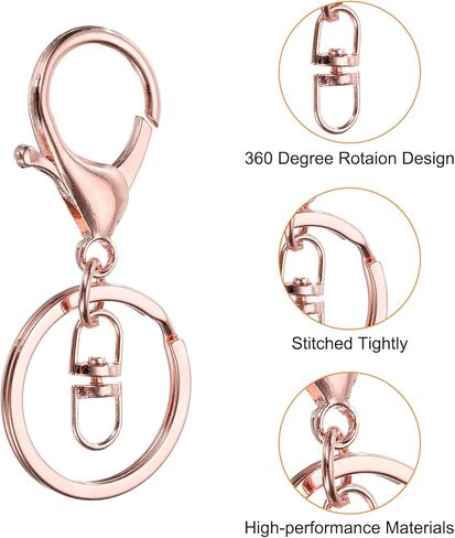 uxcell Lobster Claw Clasps سلسلة المفاتيح ، 12 PCS Lobster Claw Clasp Hook مع مقطع الزناد الدوار وخاتم مفاتيح مقسمة مسطحة لإكسسوارات سلسلة مفاتيح Craft DIY ، البرونز in Kuwait