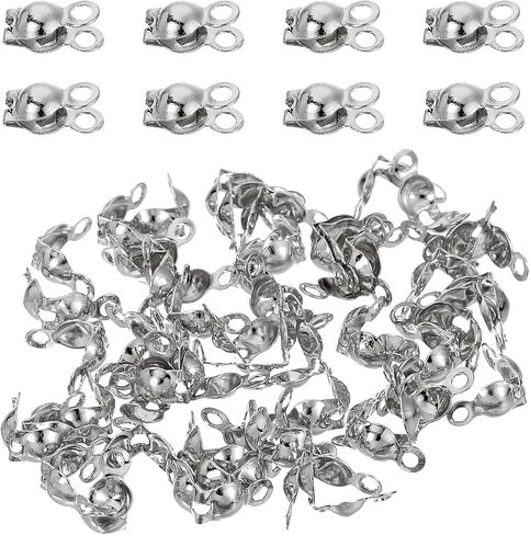 uxcell 50 Pcs 4mm Crimp End Caps, Clamshell Cord End Cap Connector Clasp Bead Tips Knot Covers Calotte End Crimp for DIY Jewelry Making, 18K Gold in Saudi Arabia