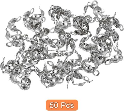 uxcell 50 Pcs 4mm Crimp End Caps, Clamshell Cord End Cap Connector Clasp Bead Tips Knot Covers Calotte End Crimp for DIY Jewelry Making, 18K Gold in Saudi Arabia