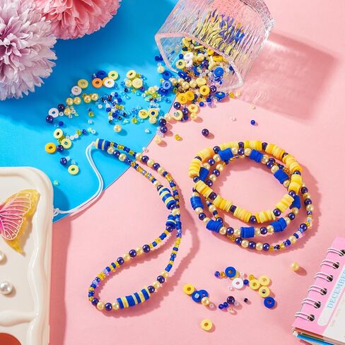 Beadthoven 6mm Clay Beads - Colorful Preppy Heishi Flat Round Disc Beads for Jewelry Making - 2 Bags Blue Yellow in Kuwait