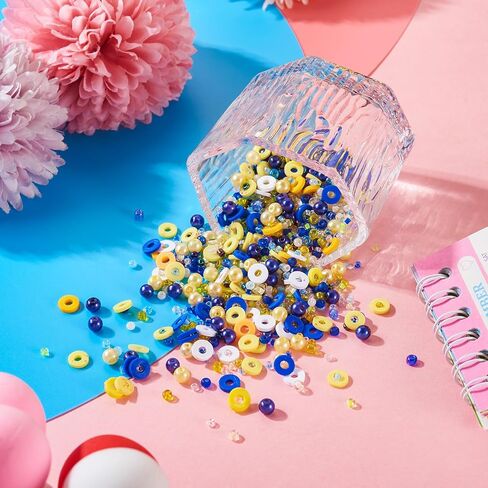 Beadthoven 6mm Clay Beads - Colorful Preppy Heishi Flat Round Disc Beads for Jewelry Making - 2 Bags Blue Yellow in Kuwait