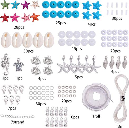 Sunnyclue 293pcs Diy Boho Shell Beads Beach Charm Carm Make Make Kit Stain Beads Sandal Beads Christmas Admable Jewelry Making Kits Sea Sea Turtle Charms Turquoise Stone Stone in Saudi Arabia