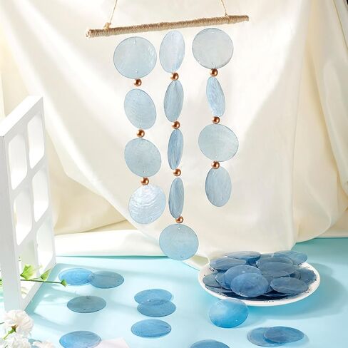 Cheriswelry 50Pcs Flat Round Natural Shell Connector Charms Disc Coin Seashell Drop Pendants DIY Summer Beach Accessories 50x0.8mm for Necklace Keychain Wind Chime Handicrafts Making (Steel Blue) in Kuwait