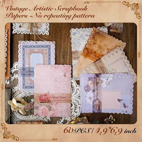 60 Sheets Vintage Lace Edged Scrapbook Paper Set – 6-Pack Assorted Retro Stationery for Letters, Scrapbooking, Journals, Collages, and DIY Crafts (4.9x6.9 Inches) in Kuwait