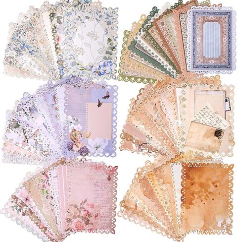 60 Sheets Vintage Lace Edged Scrapbook Paper Set – 6-Pack Assorted Retro Stationery for Letters, Scrapbooking, Journals, Collages, and DIY Crafts (4.9x6.9 Inches) in Kuwait