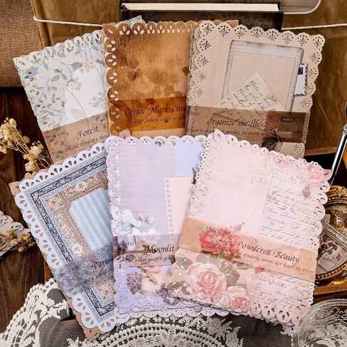 60 Sheets Vintage Lace Edged Scrapbook Paper Set – 6-Pack Assorted Retro Stationery for Letters, Scrapbooking, Journals, Collages, and DIY Crafts (4.9x6.9 Inches) in Kuwait