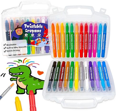 KERIFI Washable Jumbo Crayons, 24 Colors Silky Smooth Watercolor Gel Crayons Set, Twistable Non-Toxic Crayons for Kids 2-4 and 4-8, Art Supplies for Coloring Book for Gifts and School Projects in Saudi Arabia