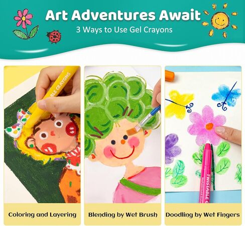KERIFI Washable Jumbo Crayons, 24 Colors Silky Smooth Watercolor Gel Crayons Set, Twistable Non-Toxic Crayons for Kids 2-4 and 4-8, Art Supplies for Coloring Book for Gifts and School Projects in Saudi Arabia
