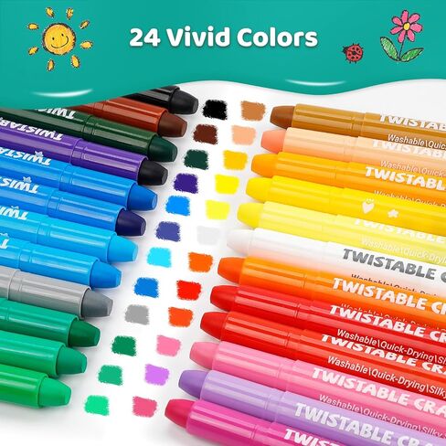 KERIFI Washable Jumbo Crayons, 24 Colors Silky Smooth Watercolor Gel Crayons Set, Twistable Non-Toxic Crayons for Kids 2-4 and 4-8, Art Supplies for Coloring Book for Gifts and School Projects in Saudi Arabia