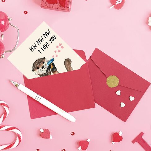 OJsensai Cute Otter Valentines Day Card for Husband Wife, Sweet Anniversary Birthday Gifts for Girlfriend Boyfriend, I Love You Card in Kuwait