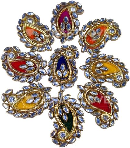 CRAFT LOVE Drop Kundan Patches for DIY Craft Work, Embroidery, sew on Clothes, Blouse, Saree, Jacket & Designing - Pack of 20 Pcs (4 cm X 2.5 cm) in Saudi Arabia