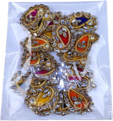 CRAFT LOVE Drop Kundan Patches for DIY Craft Work, Embroidery, sew on Clothes, Blouse, Saree, Jacket & Designing - Pack of 20 Pcs (4 cm X 2.5 cm) in Saudi Arabia
