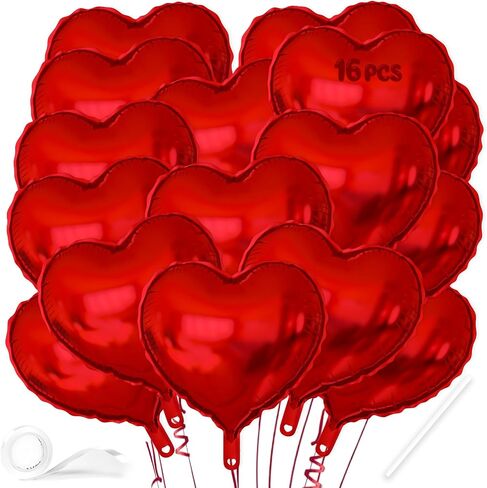 16 PCS Heart Pallonons ، 18 بوصة حب أحمر بالون قلب على شكل قلب للاحتفال بالذكرى السنوية حفل عيد ميلاد حفلة عيد الحب زخارف الطفل دش الزفاف المزخرفة اللوازم in Kuwait