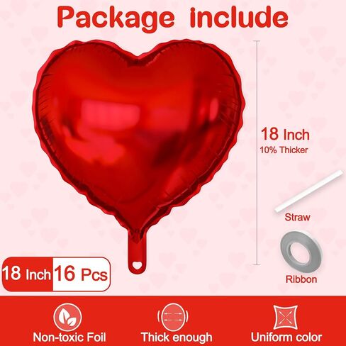 16 PCS Heart Pallonons ، 18 بوصة حب أحمر بالون قلب على شكل قلب للاحتفال بالذكرى السنوية حفل عيد ميلاد حفلة عيد الحب زخارف الطفل دش الزفاف المزخرفة اللوازم in Kuwait