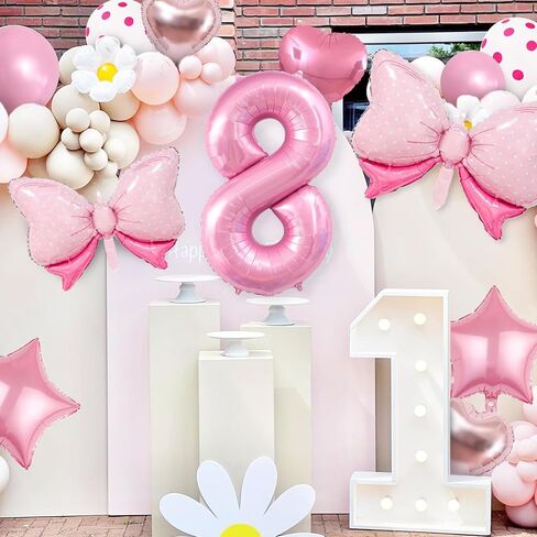 4th Birthday Decorations for Girls, 20PCS Pink Number Balloons 4th Birthday Balloon Set, Pink Bow Balloons Star Balloons with 40 Inch Pink Number 4 for Girl Birthday Party Decoration in Saudi Arabia