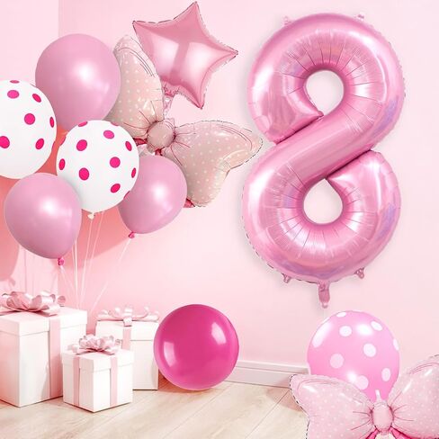 4th Birthday Decorations for Girls, 20PCS Pink Number Balloons 4th Birthday Balloon Set, Pink Bow Balloons Star Balloons with 40 Inch Pink Number 4 for Girl Birthday Party Decoration in Saudi Arabia
