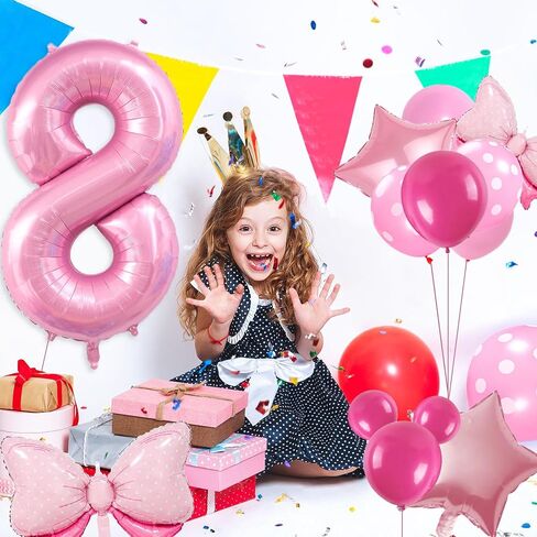 4th Birthday Decorations for Girls, 20PCS Pink Number Balloons 4th Birthday Balloon Set, Pink Bow Balloons Star Balloons with 40 Inch Pink Number 4 for Girl Birthday Party Decoration in Saudi Arabia