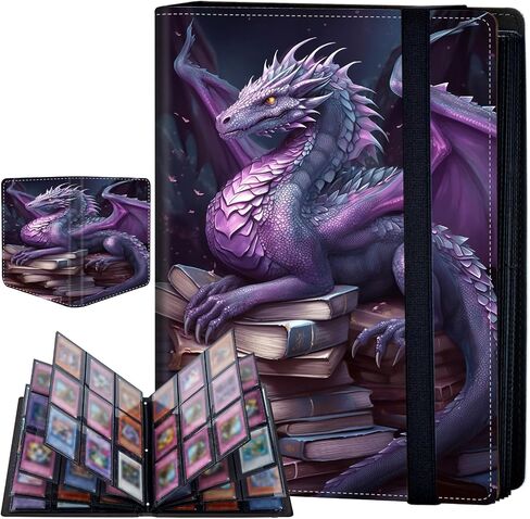 9 Pocket Card Binder for Trading Cards, Trading Card with Sleeves Holder Album, PU Leather Cover Card Collection Binder Large Capacity 360 Pocket Storage Card Sleeves for MTG,TCG, Book Purple Dragon in Kuwait
