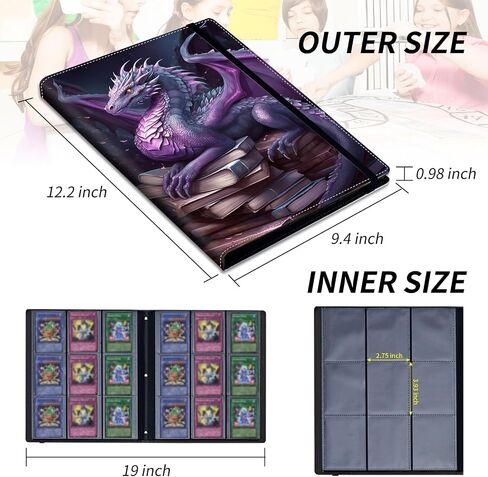 9 Pocket Card Binder for Trading Cards, Trading Card with Sleeves Holder Album, PU Leather Cover Card Collection Binder Large Capacity 360 Pocket Storage Card Sleeves for MTG,TCG, Book Purple Dragon in Kuwait