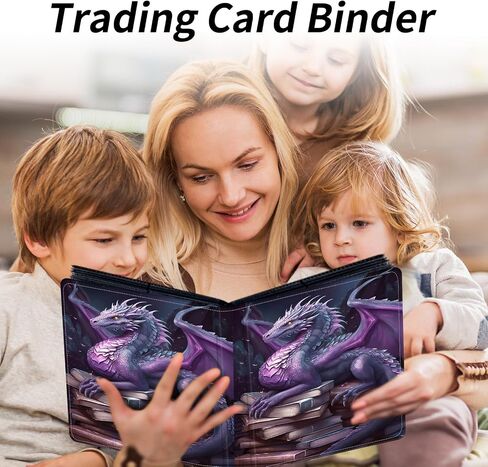 9 Pocket Card Binder for Trading Cards, Trading Card with Sleeves Holder Album, PU Leather Cover Card Collection Binder Large Capacity 360 Pocket Storage Card Sleeves for MTG,TCG, Book Purple Dragon in Kuwait