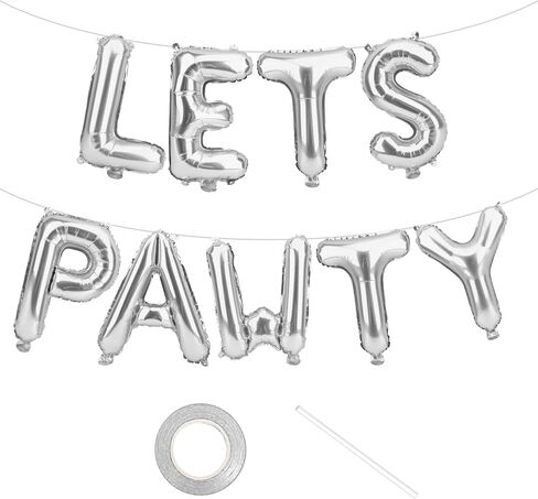 Lets Pawty Balloons, 9 PCS Dog Birthday Decorations, 16 Inch Foil Dog Balloons, Lets Pawty Birthday Decorations with Straw and Ribbon for Pets Dogs Birthday Party Decoration Favor Supplies(Blue) in Saudi Arabia