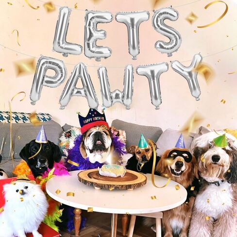 Lets Pawty Balloons, 9 PCS Dog Birthday Decorations, 16 Inch Foil Dog Balloons, Lets Pawty Birthday Decorations with Straw and Ribbon for Pets Dogs Birthday Party Decoration Favor Supplies(Blue) in Saudi Arabia