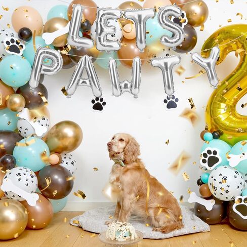 Lets Pawty Balloons, 9 PCS Dog Birthday Decorations, 16 Inch Foil Dog Balloons, Lets Pawty Birthday Decorations with Straw and Ribbon for Pets Dogs Birthday Party Decoration Favor Supplies(Blue) in Saudi Arabia
